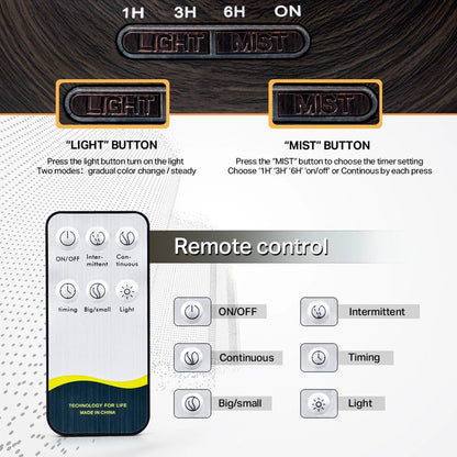Aromatherapy Essential Oil Diffuser Wood Grain Remote Control Ultrasonic Air Humidifier Cool with 7 Color LED Light