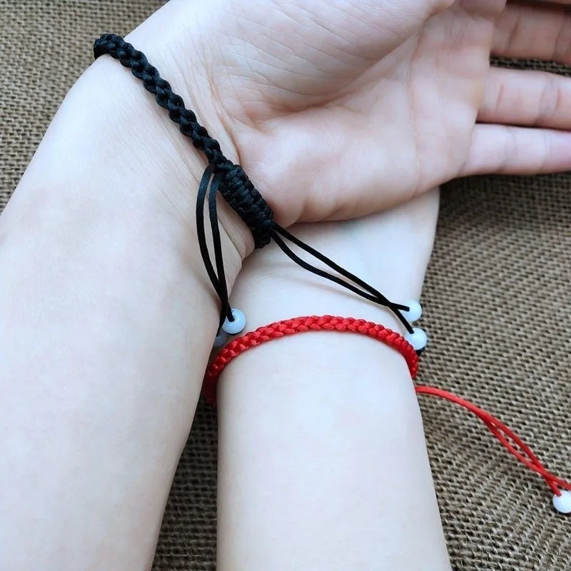 Handmade Tibetan Knot Bracelet – Red & Black Unisex Rope Charm