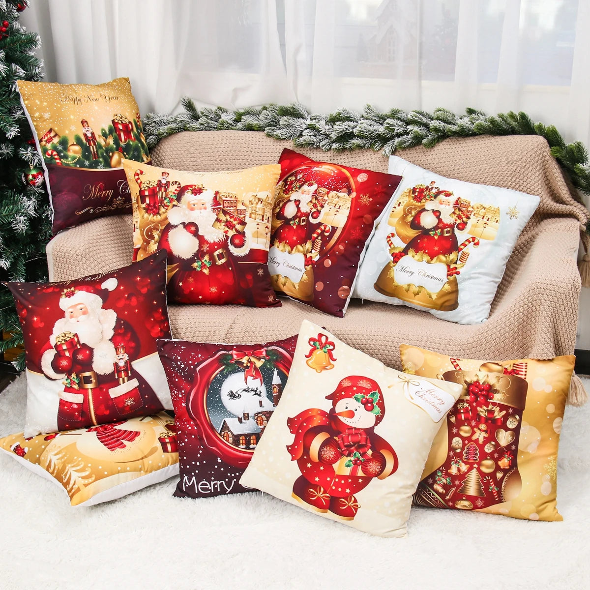 Christmas Cushion Cover Merry Christmas Decorations for Home 2025 Christmas Ornament Navidad Noel Xmas Gifts Happy New Year 2026