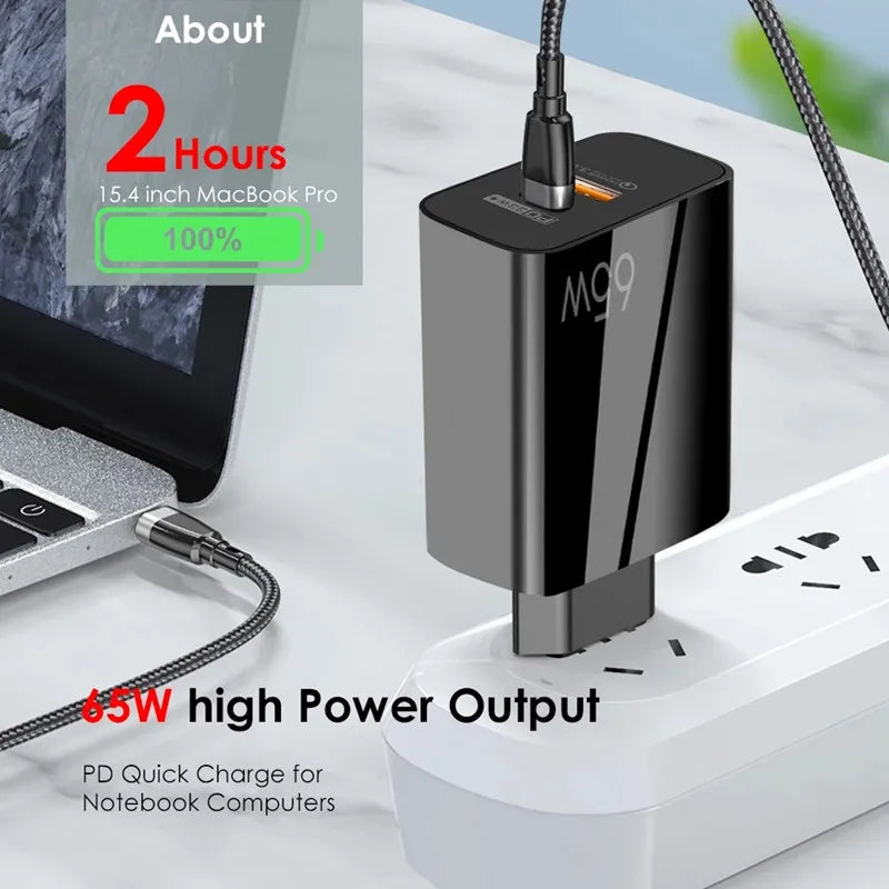 Supercharge USB Type C Cable QC3.0 65W PD fast Charger for Samsung iPhone Xiaomi Huawei Universal Quick Charger