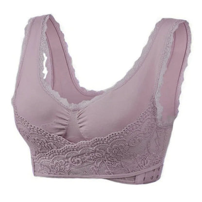 Women's Front Cross Buckle Lace Bra – Wire-Free, Full Coverage & Adjustable for Yoga & Everyday Wear