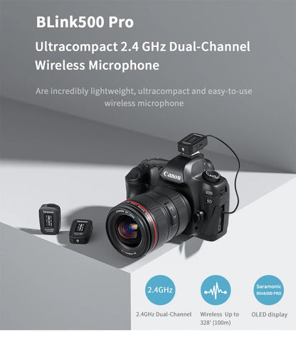 Saramonic Blink500 Pro Wireless Lavalier Microphone for iPhone Android PC Computer DSLR Cameras Youtube Recording Streaming Vlog