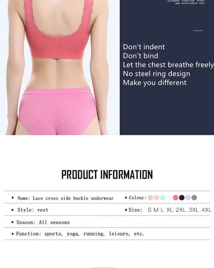 Women's Front Cross Buckle Lace Bra – Wire-Free, Full Coverage & Adjustable for Yoga & Everyday Wear