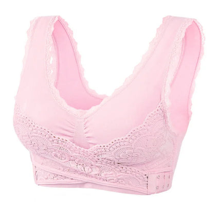 Women's Front Cross Buckle Lace Bra – Wire-Free, Full Coverage & Adjustable for Yoga & Everyday Wear
