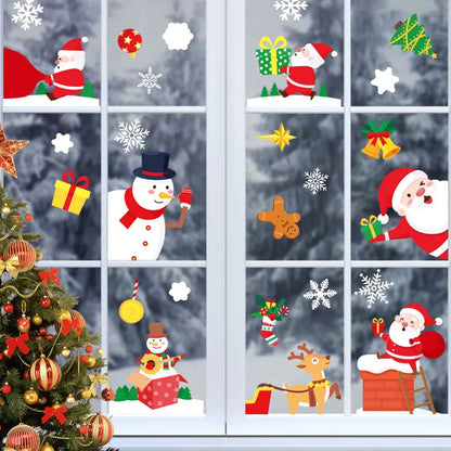 Christmas Glass Stickers  Home Decor Ornaments Xmas Snowflake Santa Claus Door Shop Window Sticker New Year Christmas Decoration