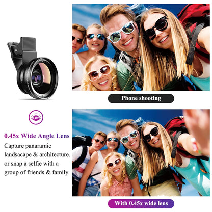 APEXEL 2-in-1 Phone Camera Lens – 0.45x Wide + 12.5x Macro