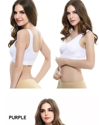 Women's Front Cross Buckle Lace Bra – Wire-Free, Full Coverage & Adjustable for Yoga & Everyday Wear