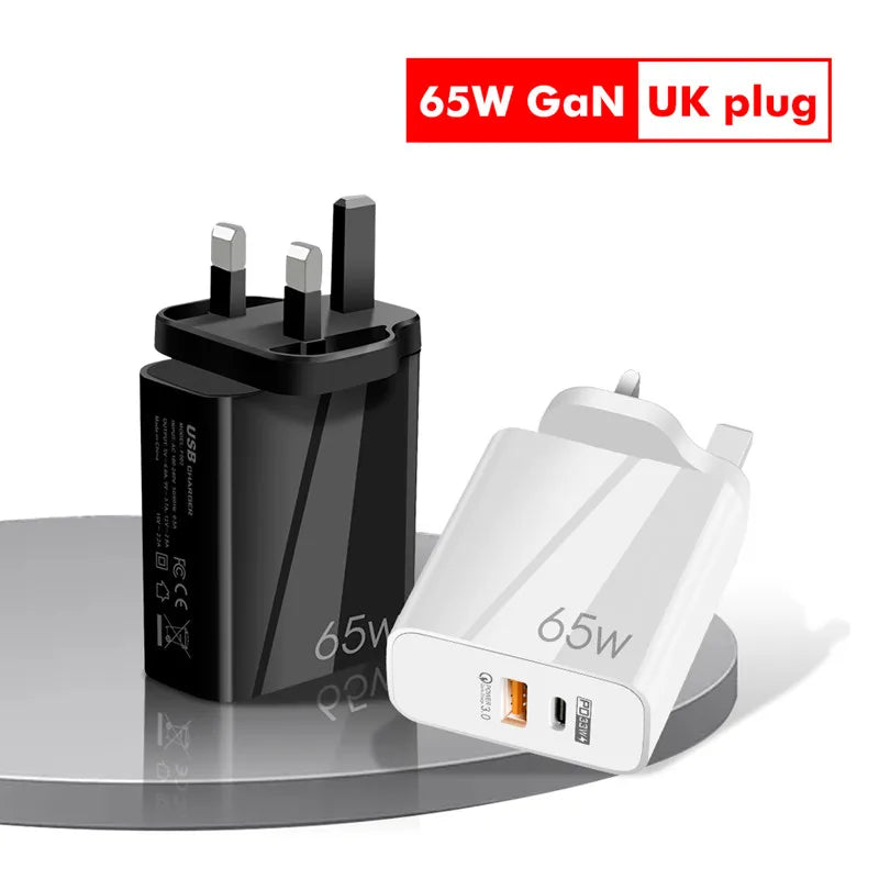Supercharge USB Type C Cable QC3.0 65W PD fast Charger for Samsung iPhone Xiaomi Huawei Universal Quick Charger