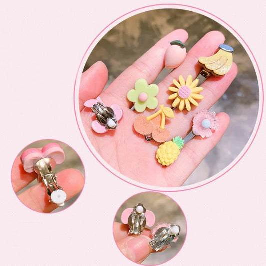 clip on earing girls children Pink jewelry child clip earrings Butterfly Shell Star flower ear clip for kids gift 5 Pairs