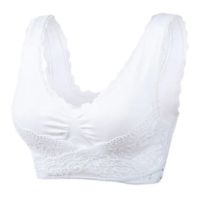 Women's Front Cross Buckle Lace Bra – Wire-Free, Full Coverage & Adjustable for Yoga & Everyday Wear