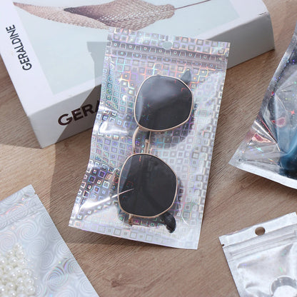 10 Pcs Zip Plastic Packaging Bag Aluminum Foil Hologram Laser Food Pouch Small Waterproof Zipper Storage Reclosable Pouches