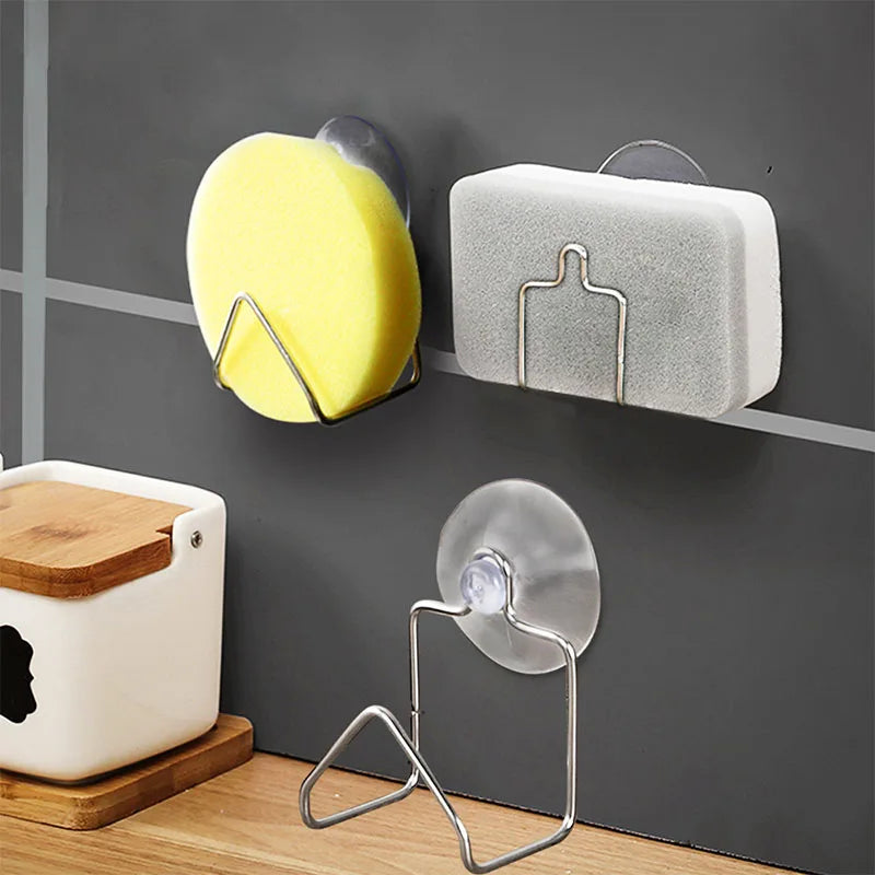 Houseeker Stainless Steel Drain Rack Suction Cup Cleaning Cloth Shelf Dish Drainer Sponge Holder Sink Kitchen Accessories