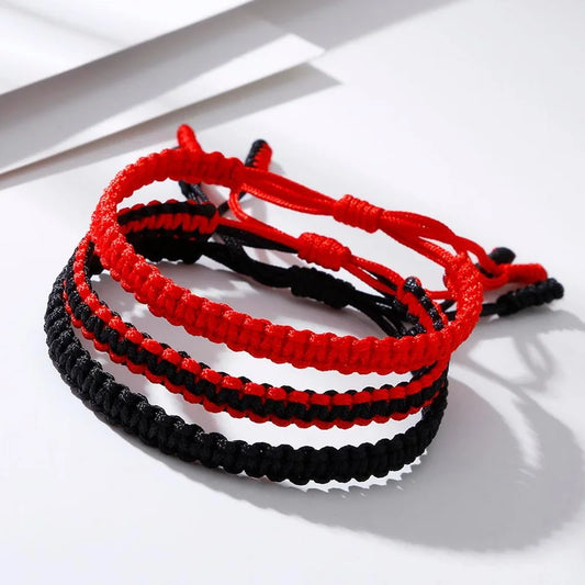 Handmade Tibetan Knot Bracelet – Red & Black Unisex Rope Charm