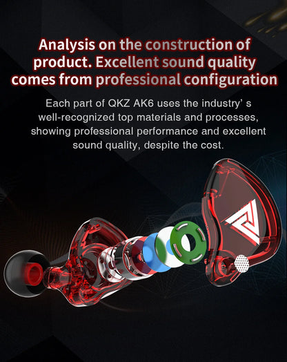 QKZ AK6 SK7 Copper Driver HiFi Wired Earphone with MIC Sport Running Headphones Bass Stereo Headset Music Earbuds fone de ouvido