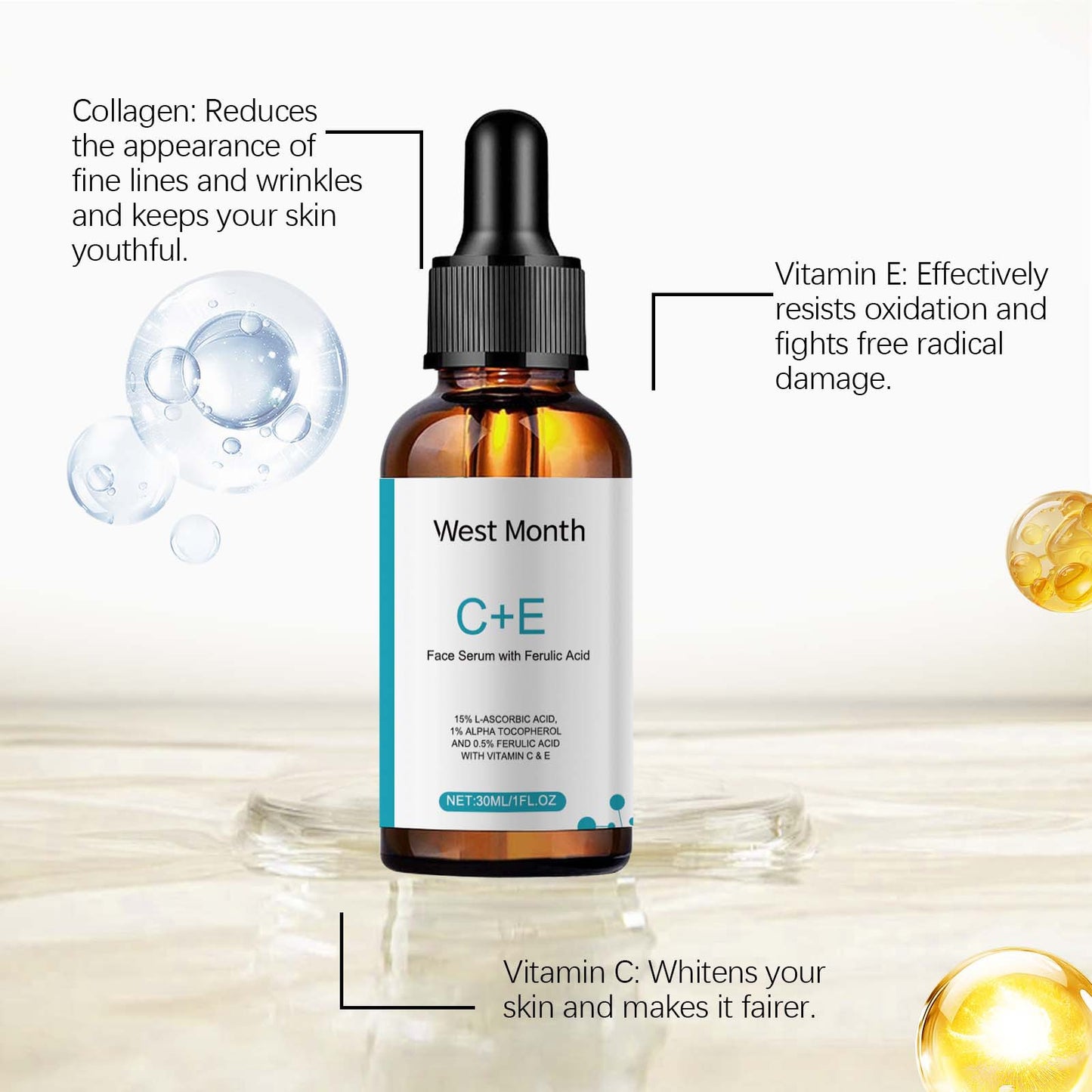 Vitamin C E Serum Lifting Moisturizer Fade Fine Lines Shrink Pore Firming Ferulic Acid Facial Essence Korean Skin Care Products