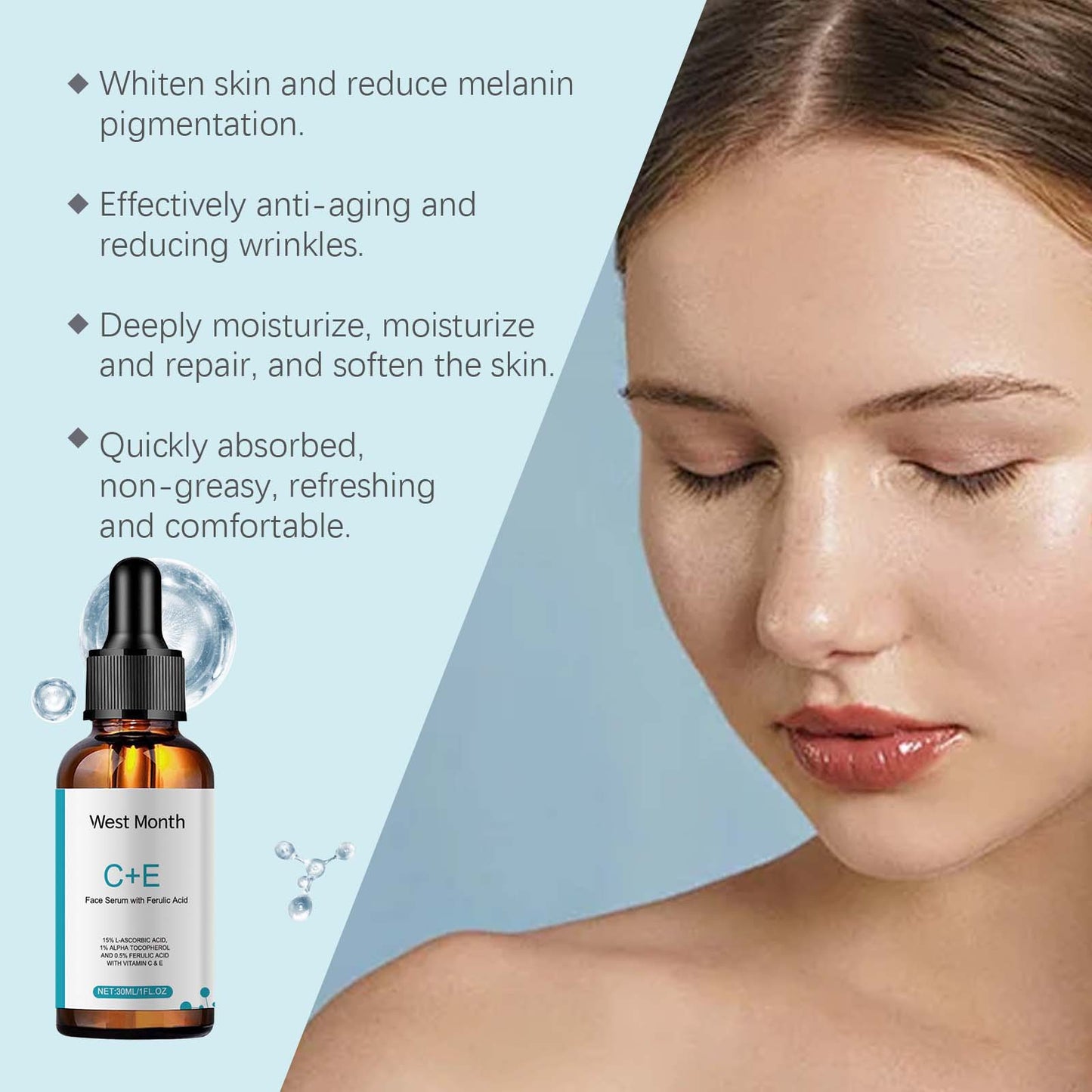 Vitamin C E Serum Lifting Moisturizer Fade Fine Lines Shrink Pore Firming Ferulic Acid Facial Essence Korean Skin Care Products