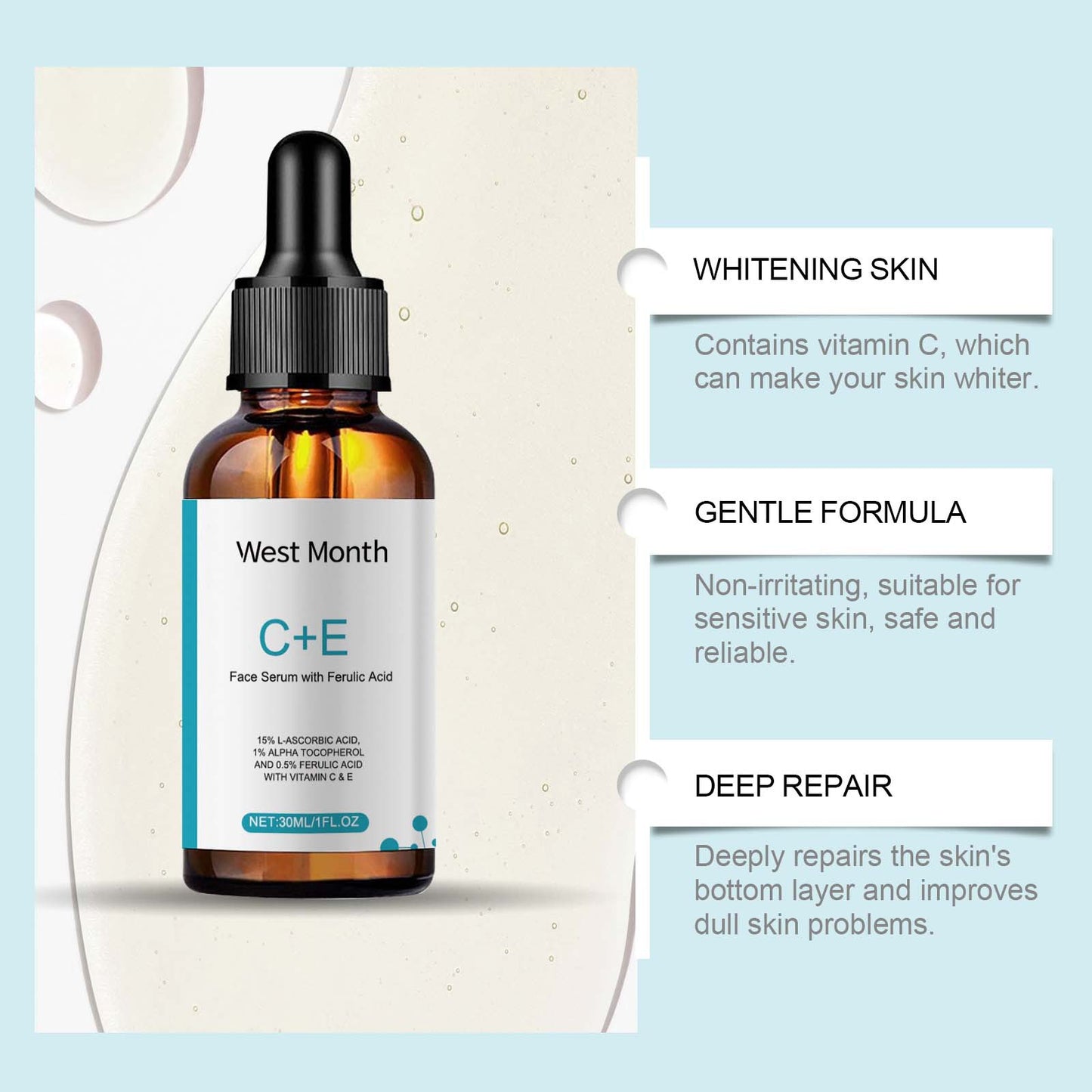 Vitamin C E Serum Lifting Moisturizer Fade Fine Lines Shrink Pore Firming Ferulic Acid Facial Essence Korean Skin Care Products