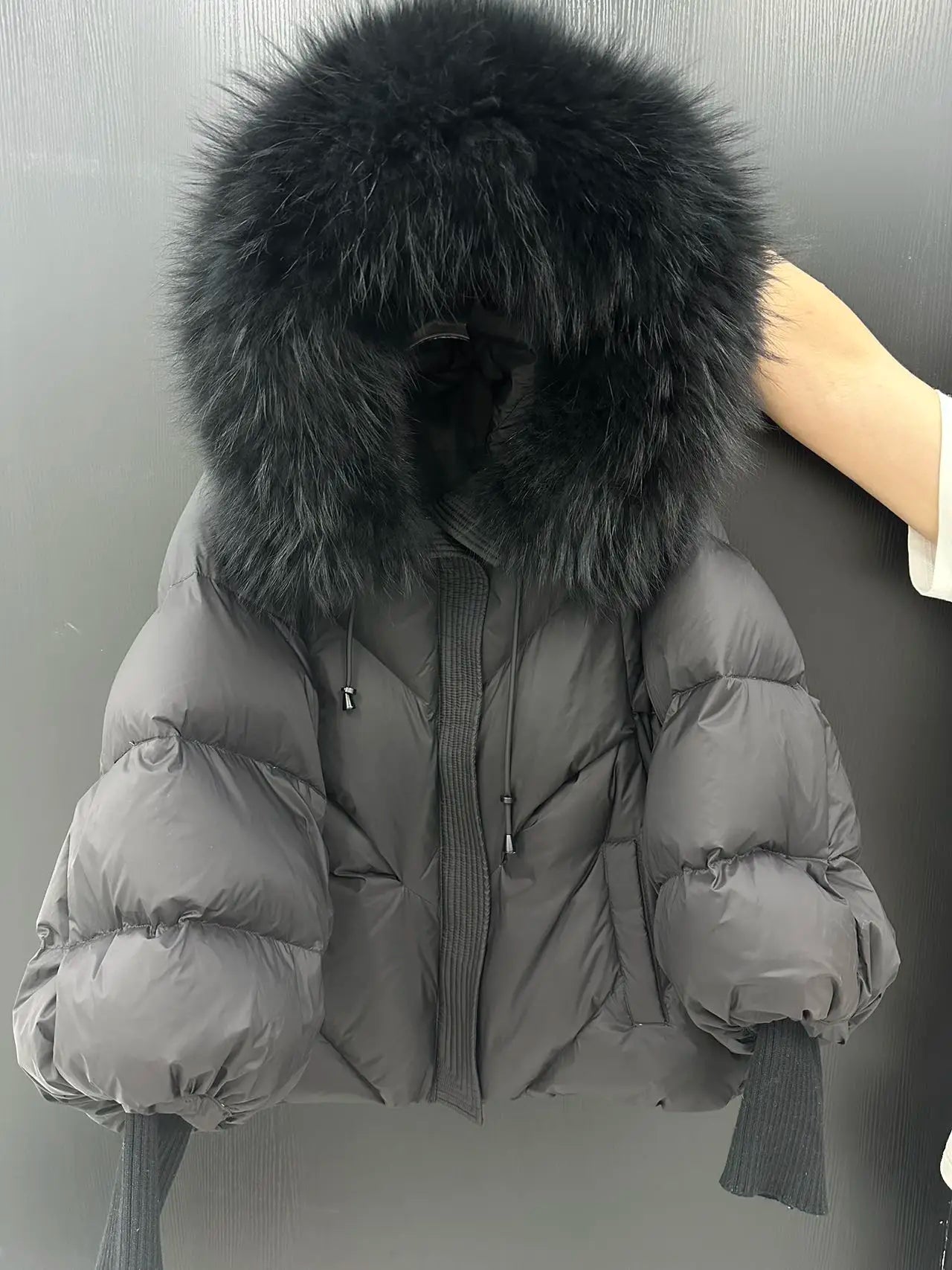 OFTBUY 2025 New Winter Large Real Fur Hooded Puffer Jacket Women Thicken Warm Knitted Sleeve Coat White Duck Down Mid Long Parka
