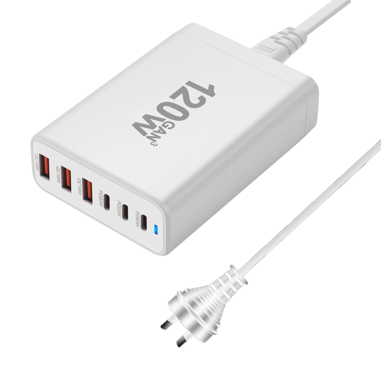 120W GAN Charger 6-port USB Type C PD Charger Fast Charge 3.0 USB Type C Fast Charger Mobile USB Charger Tablet Charger