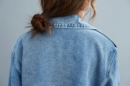 2025 Women's Denim Trench Coat Autumn Double Breasted Belted Casual Jean Overcoat Loose Long Windbreaker Jacket Couple Models