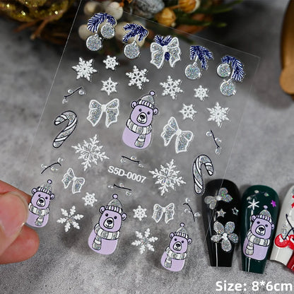 Cute Deer Christmas Nail Stickers 5D Embossed Elk Star Gingerbread Man Snowflake Santa Claus Holly DIY Winter Engraved Manicure*