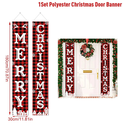 Merry Christmas Door Banner Decoration 2025 Christmas Decor for Home Xmas Hanging Ornaments Navidad Noel Gifts New Year 2026