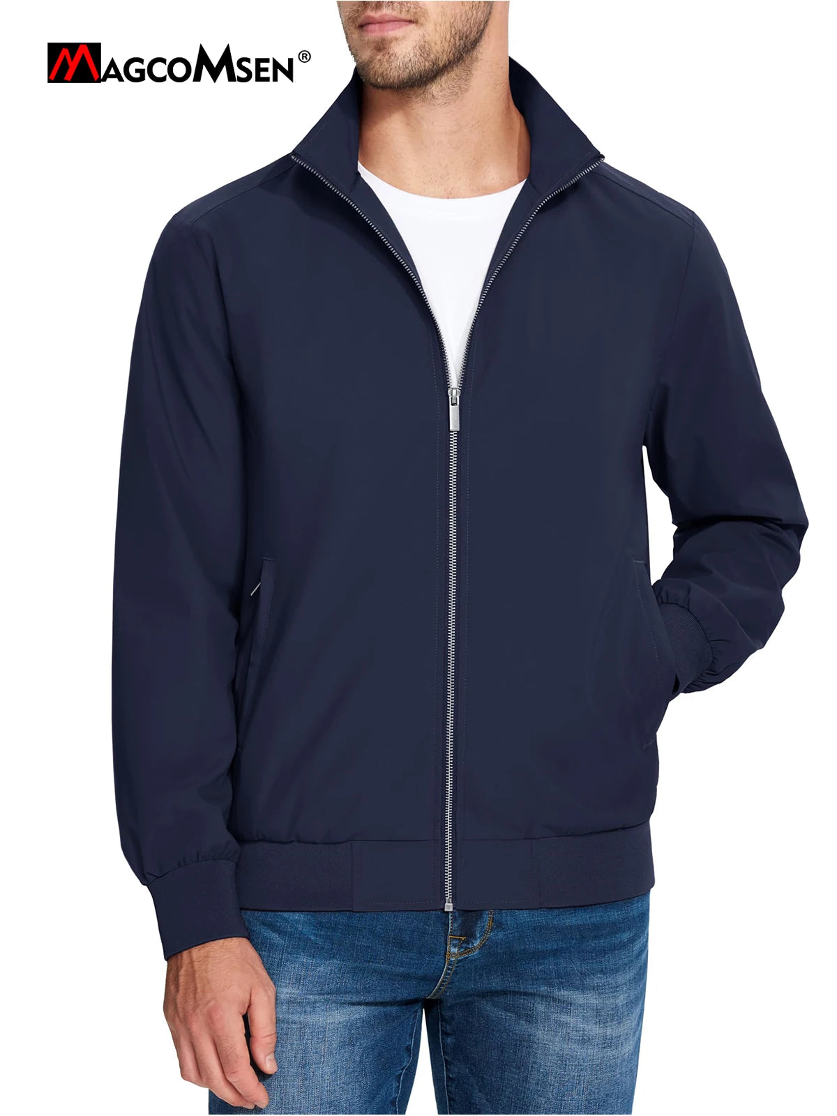 MAGCOMSEN Lightweight Jacket Men's Windproof Waterproof Zip Up Coat Stand Up Collar Windbreaker with 3 Pockets Outerwear
