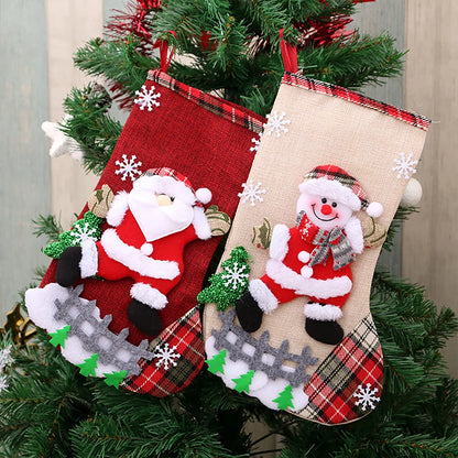 4Pcs Christmas Stockings Set Large Capacity Christmas Ornament Sock Santa Claus/Snowman/Bear/Elk for Home Classroom Party