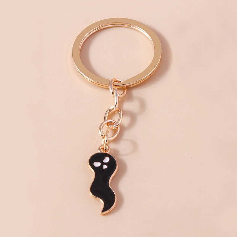 Aihua Gold Color Fashion Halloween Keychain Enamel Creepy Ghost Spider Mummy Pumpkin Keychains Keyring for Women Halloween Night