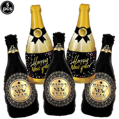 2026 New Years Eve Decoration Happy New Years Star Champagne Cups Wine Bottle Foil Balloons Happy New Years Eve Party Supplies