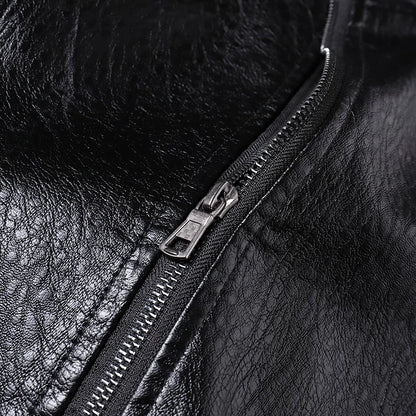 Leather Jacket Men Coats Motorcycle Autumn Travel Fleece Black Zipper Plus Size 6XL 7XL 8XL Oversized Winter Slanted Overcoat