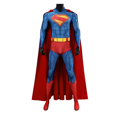 Hero Zentai Man Clark Kent Disguise Super High Quality Halloween Cosplay Costume Bodysuit with Red Cloak 3D Printed Kent Outfit