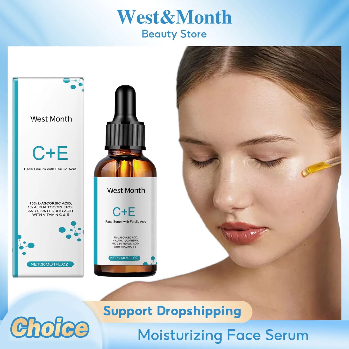 Vitamin C E Serum Lifting Moisturizer Fade Fine Lines Shrink Pore Firming Ferulic Acid Facial Essence Korean Skin Care Products