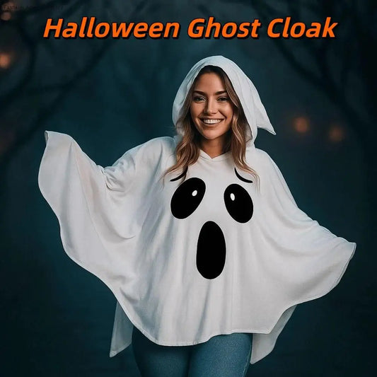 White Halloween Cloak Cape Fright Clothes Trick-or-Treat Spooky Pumpkin Cloak Smock Style with Hat Ghost Cosplay Costume Men