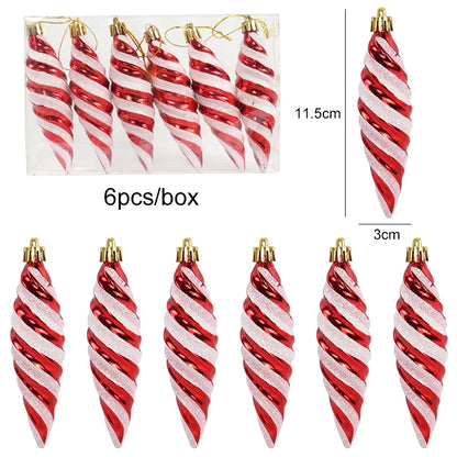 6pcs/box Christmas Tree Pendant Red Star Candy Snowflake Xmas Ball Ornament New Year 2025 Home Decoration Noel Gift Navidad 2024