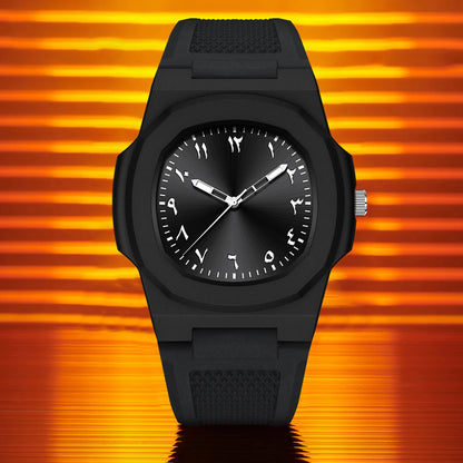 Men's Arabic Numeral Quartz Watch 30-Meter Water Resistance Casual Sports Silicone Wristband Watch Clock Nautilus Design Watch