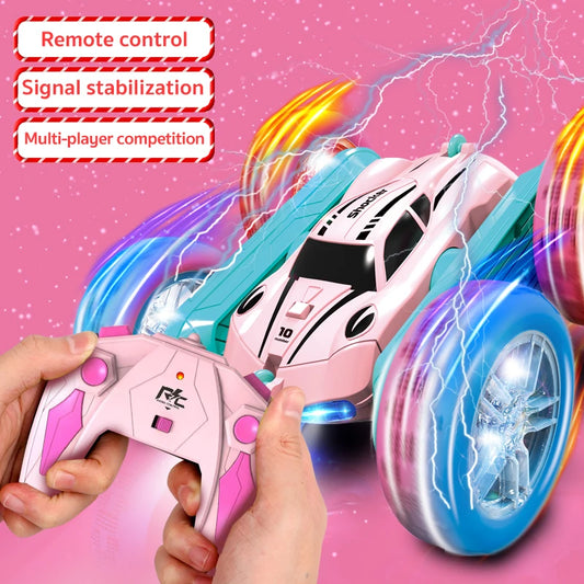 Remote control stunt car Light four-wheel drive double-sided swing arm rolling car Christmas children's toy remote control car