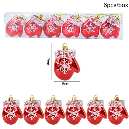 6pcs/box Christmas Tree Pendant Red Star Candy Snowflake Xmas Ball Ornament New Year 2025 Home Decoration Noel Gift Navidad 2024