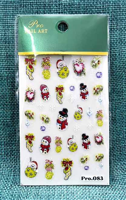 Cute Deer Christmas Nail Stickers 5D Embossed Elk Star Gingerbread Man Snowflake Santa Claus Holly DIY Winter Engraved Manicure*