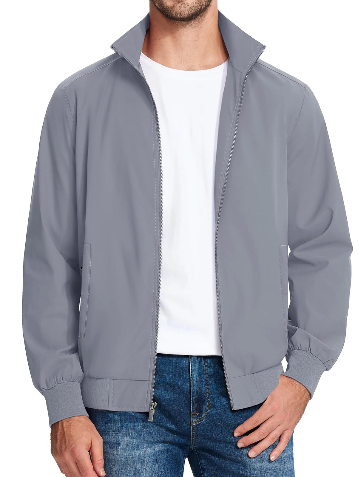 MAGCOMSEN Lightweight Jacket Men's Windproof Waterproof Zip Up Coat Stand Up Collar Windbreaker with 3 Pockets Outerwear