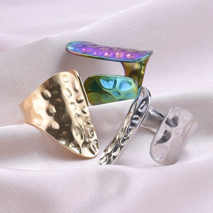 1Pc Stainless Steel Waterproof Women Personality Textured Chunky Open Rings Vintage Hollow Irregular Multi-layer Anillos Jewelry