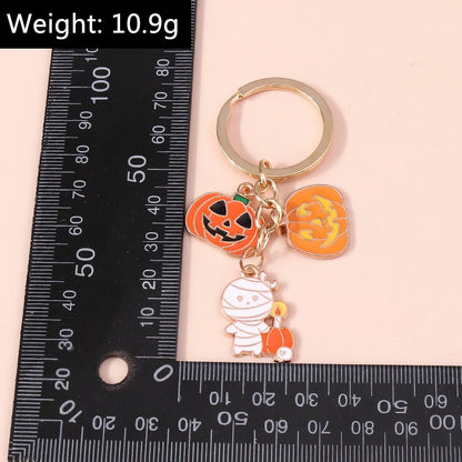 Aihua Gold Color Fashion Halloween Keychain Enamel Creepy Ghost Spider Mummy Pumpkin Keychains Keyring for Women Halloween Night