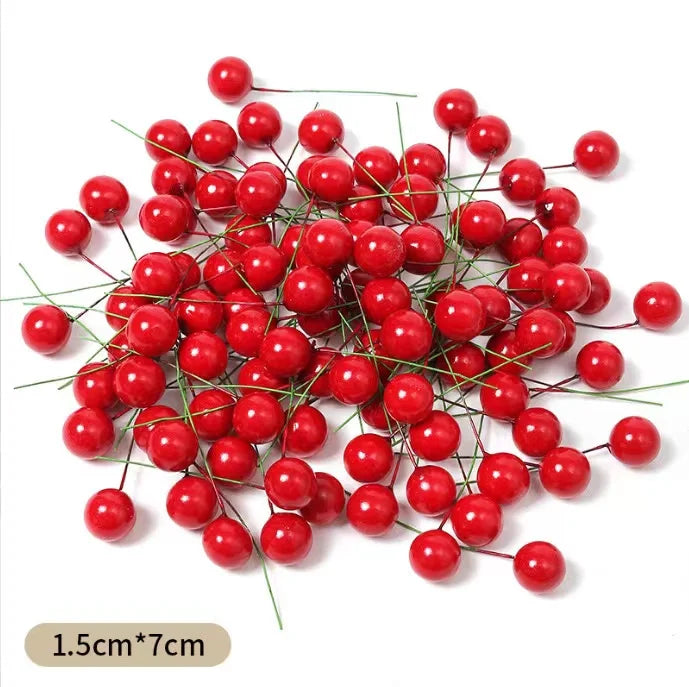 1000/50x Mini Artificial Berries Red Fake Berry Cherry Stamen for Christmas DIY Floral Wreath Ornament New Year Party Home Decor