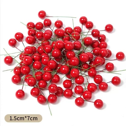 1000/50x Mini Artificial Berries Red Fake Berry Cherry Stamen for Christmas DIY Floral Wreath Ornament New Year Party Home Decor