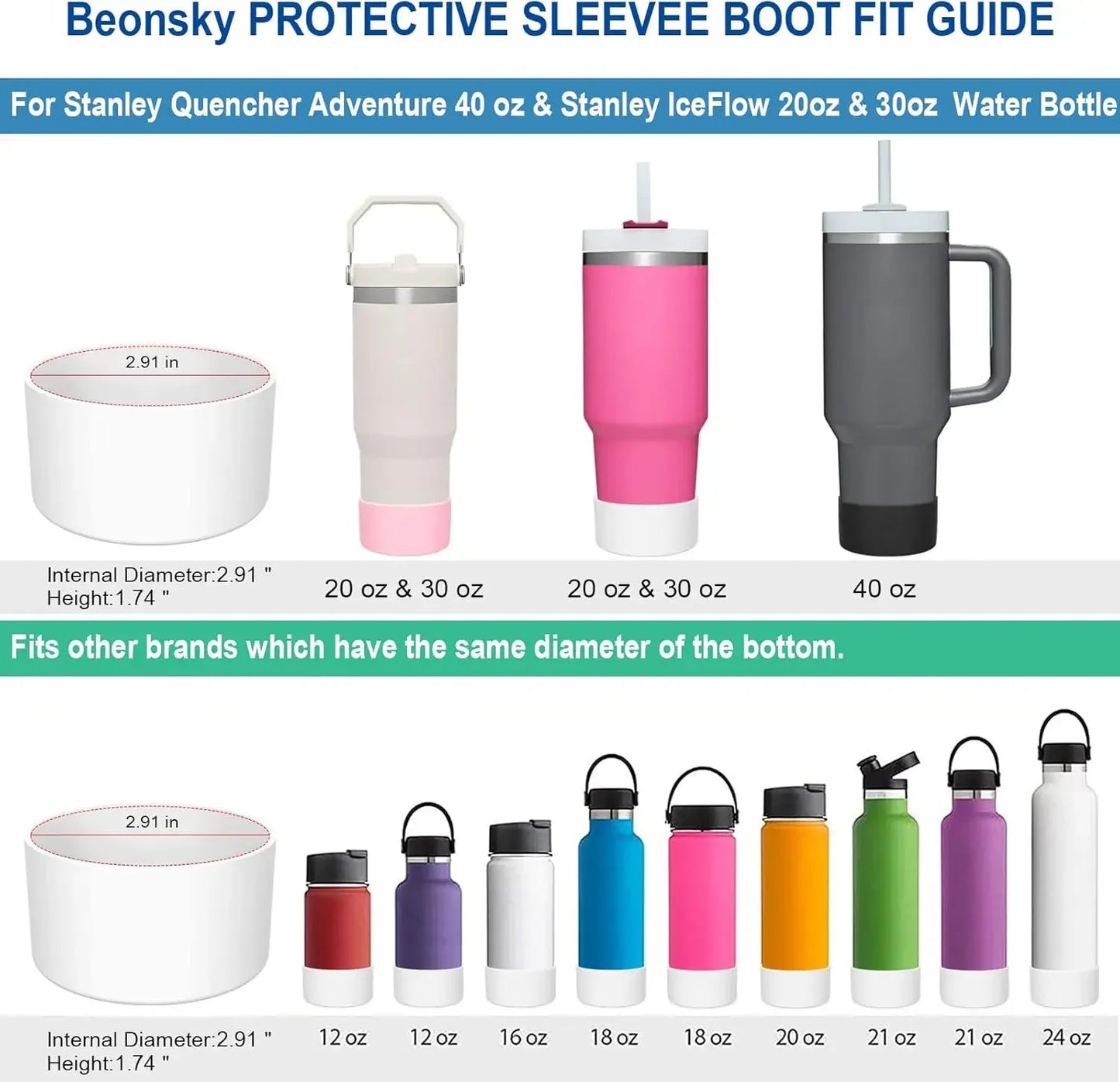 2Pcs Silicone Boot for Stanley Cup Accessories Tumbler Protective Cup Bottom Sleeve Cover Fits 30oz 40oz