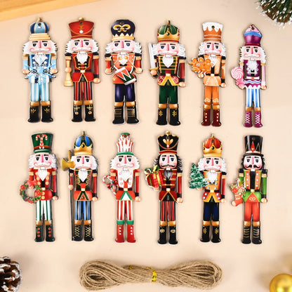 12Pcs Wooden Nutcracker Soldier Pendant Xmas Tree Hanging Ornament 2024 Christmas Decoration for Home Navidad 2025 New Year Gift