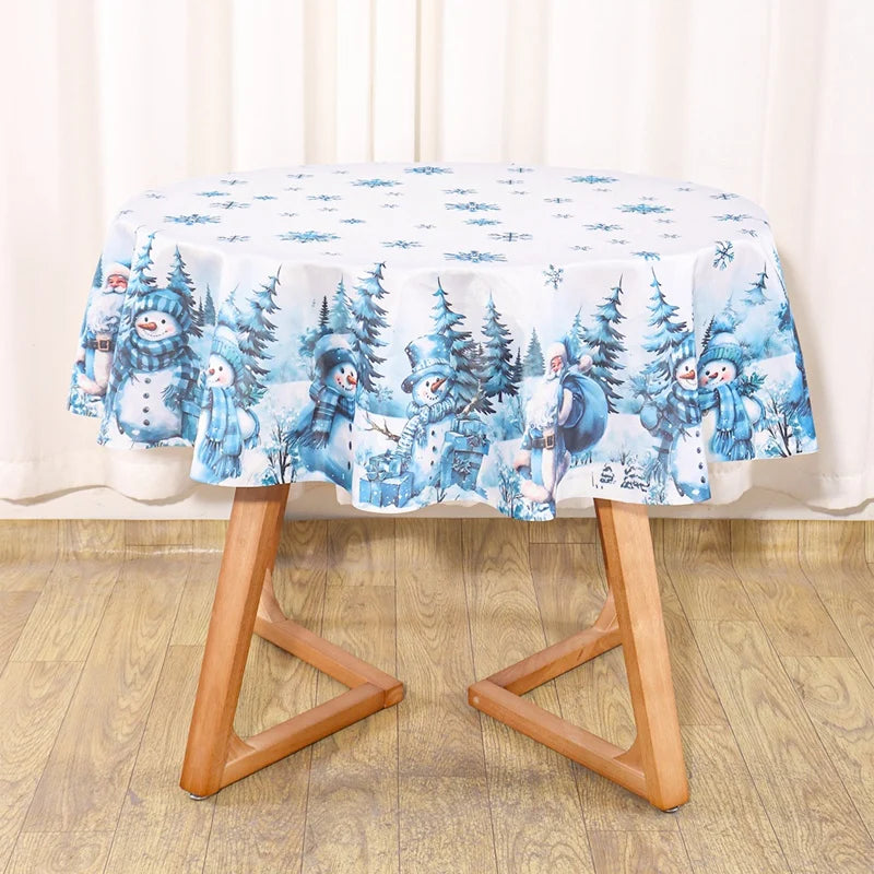 Blue Santa Claus Snowman Christmas Tablecloth Winter Wonderland Table Cover Christmas Decorations for Home 2025 Navidad Gifts