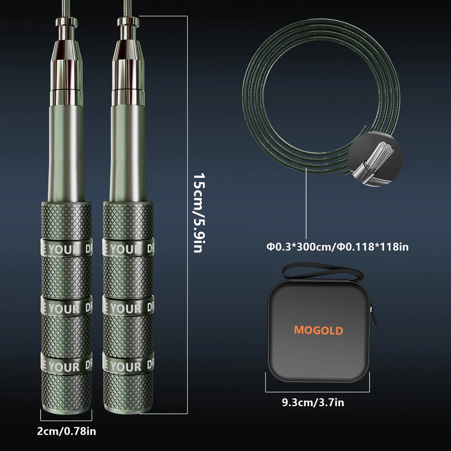 MOGOLD Telescopic Jump Rope – High-Speed Bearings, PVC Steel Cable & Light Case, Fitness Must-Have