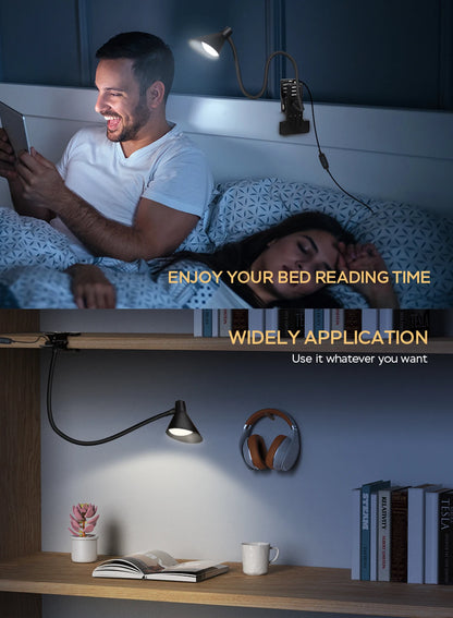 Reading Light, USB Clamp Lamp for ChildReading Book in Bed at Night, LED Small DeskLamp with Adjustable Gooseneck Clip