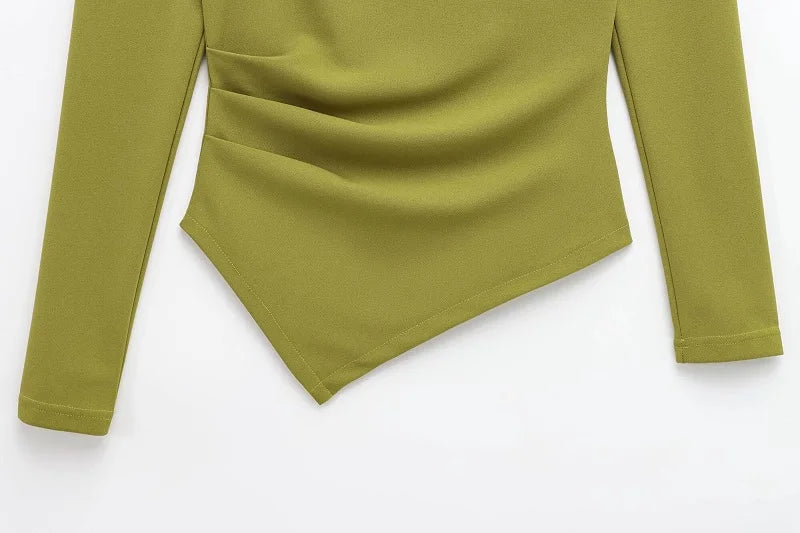 Asymmetric Ruched Off-Shoulder Blouse – Slim Fit Women’s Top
